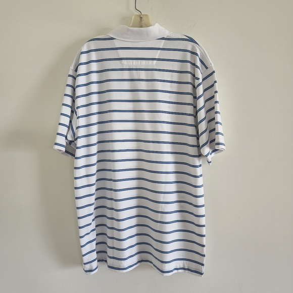 Men's White With Blue Stripes Button Polo Shirt Size L - Picture 4 of 6